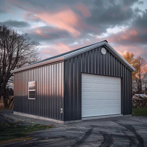 20x30 garage dark grey with white door